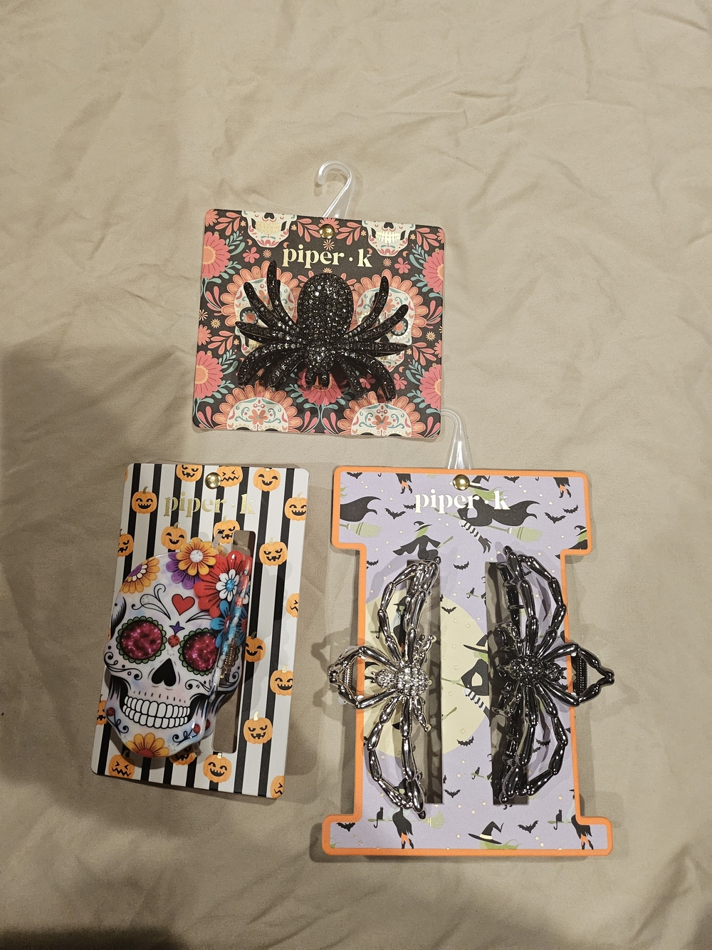 Piper Black Glitter Spider Hair Clips Trio